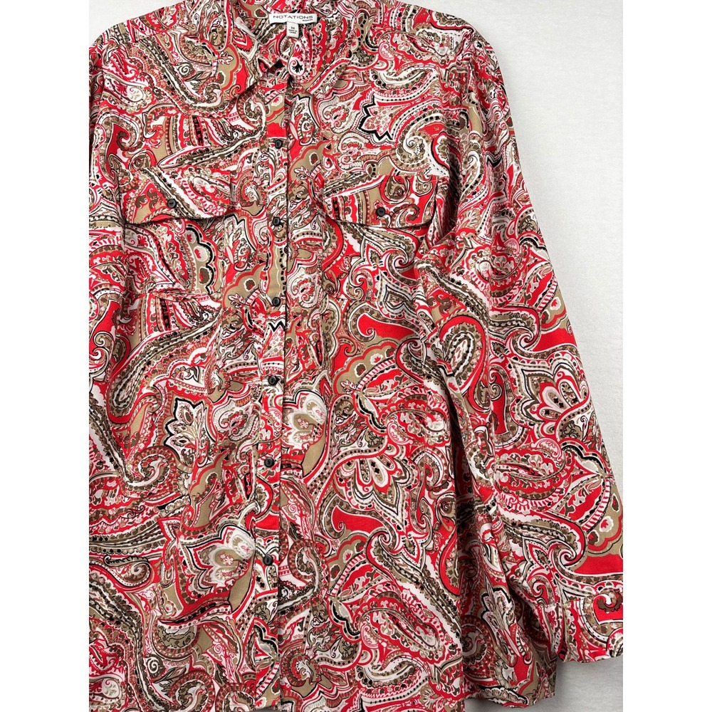Notations Shirt Womens 3X Paisley Button Up Utility Pockets Boho Western